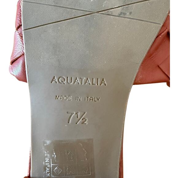 Aquatalia Talia Woven Leather Slides in Terracotta Brown Size 7 1/2